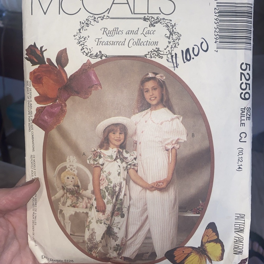 Vintage 1991 McCalls 5259 Girls Jumpsuit Doll Clothes Sewing Pattern Uncut 10-14